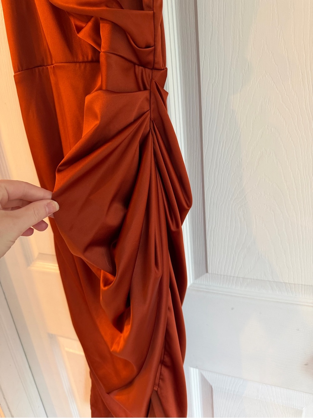 Rust Satin Ruched Slip Dress - Brand - Picture 2 of 5